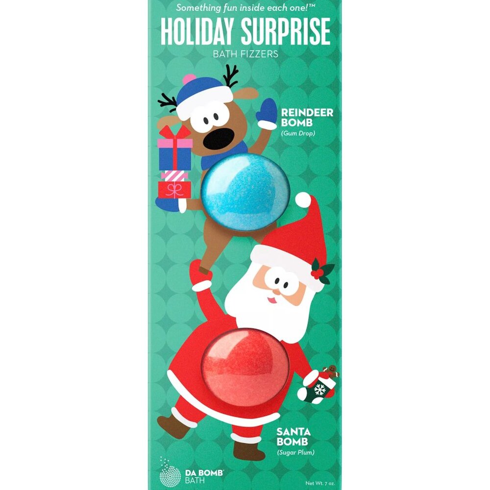 New Holiday Surprise Bath Bomb Reindeer Gum Drop & Santa Sugar Plum DA BOMB Set
